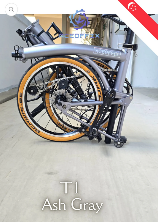 Aceoffix T1 Ultra light 16" Aluminium trifold bike with carbon fork T line clone 5 speed 7.6 kg / Brompton / 3 Sixty style folding