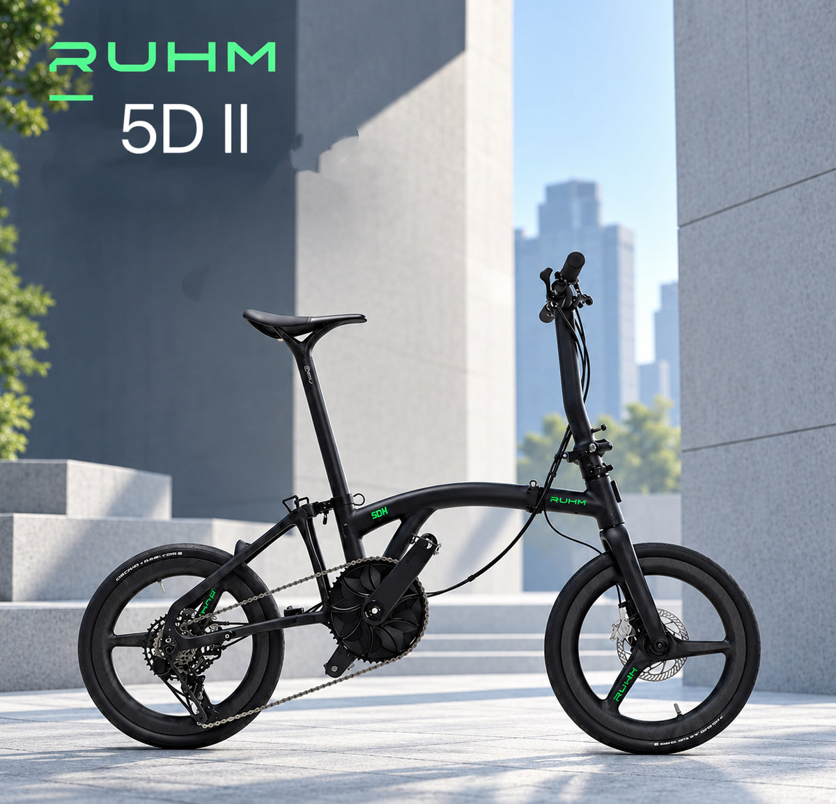 RUHM 5D II ultralight Carbon fiber trifold bike 6.6kg 7speed 16” wheels hydraulic disc brake