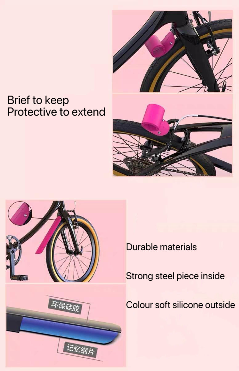 Foldable bike mudguards front and back Silicon cover colourful rollable extendable clean and brief